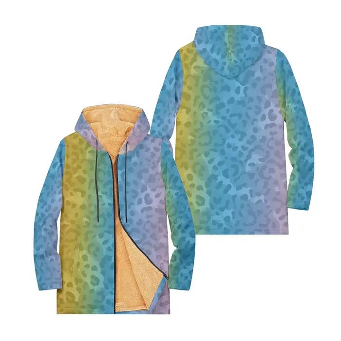Veste à capuche dégradée multicolore imprimé léopard, avec doublure Sherpa en peluche, manteau éléga