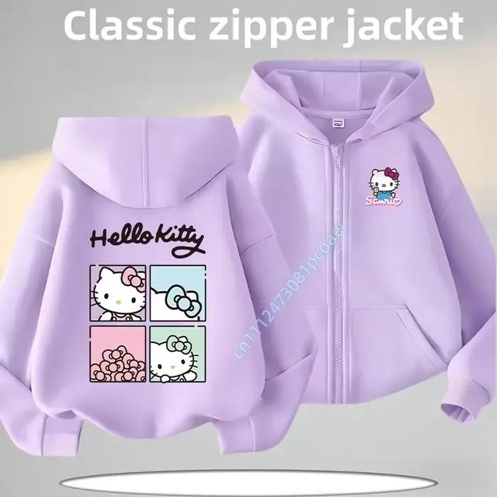 Veste décontractée pour fille avec imprimé de dessin animé Hello Kitty pour l'automne et l'hiver, ch