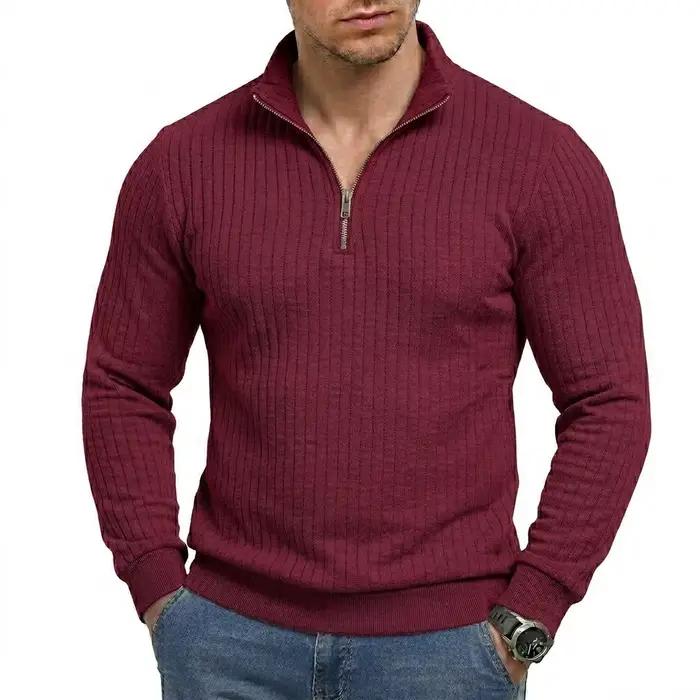 Sweat-shirts de sport pour homme à manches longues, col zippé, à rayures unies de luxe, à capuche, c