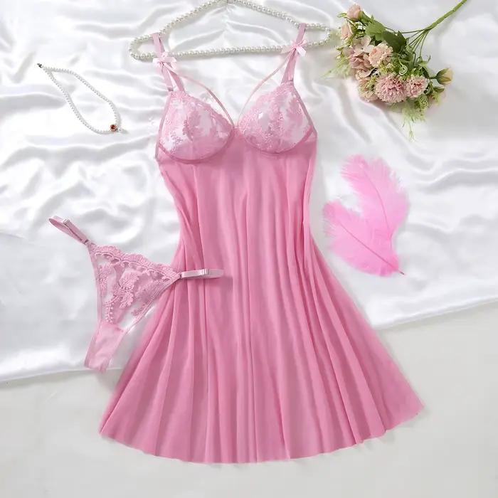 Sous-vêtements sexy pour femmes roses: culottes sans lacets avec découpes, robes licou sexy, vêtemen