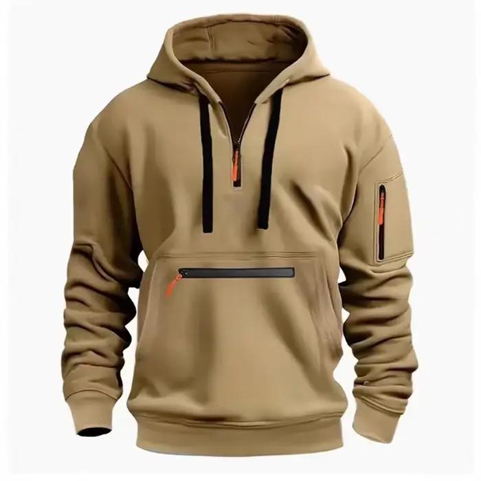 Sweat-shirt à capuche demi-zip pour hommes, Style de vêtements de travail en plein air, Design multi