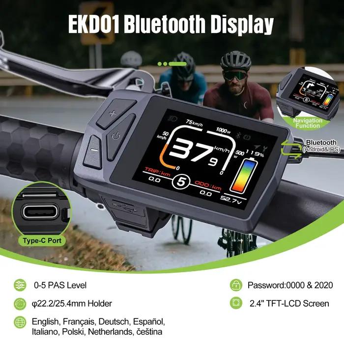 EKD01 Bluetooth affichage de Navigation 8 langues LCD Ebike ordinateur pour BAFANG Kit de moteur de