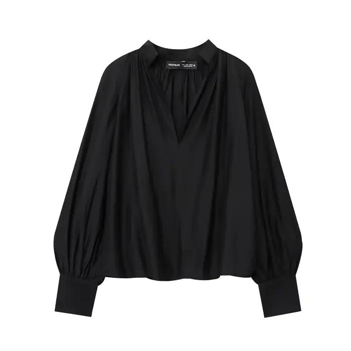 BSAY vêtements pour femmes mode rétro chemises décontractées amples lanterne à manches longues Blous