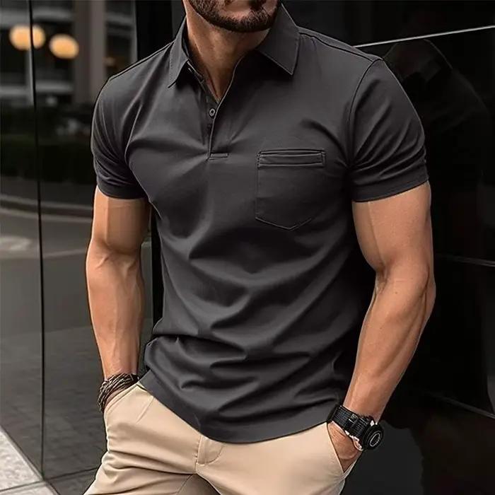 Men Solid Chest Pocket Short Sleeve Polo Shirt Casual Sports Daily Wear T Shirts