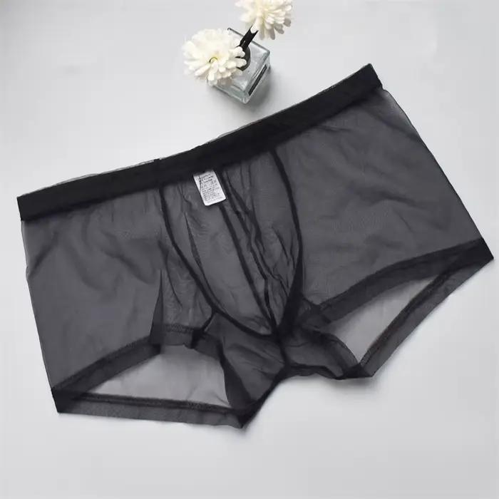 Boxer Ultra-fin en Maille Séduisante pour Homme, Sous-Vêtement Sexy, Respirant, Transparent, Court,