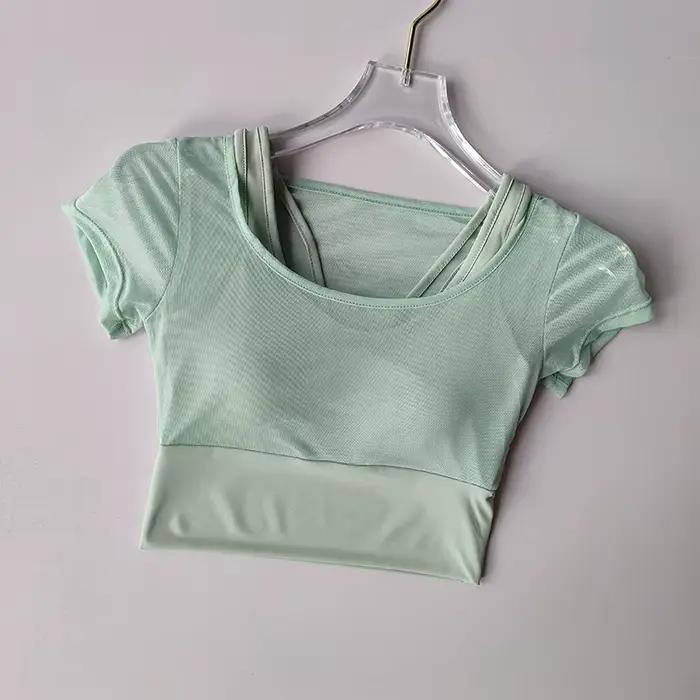Combinaison de Fitness pour femmes, entraînement Pilates, coussin de poitrine, haut de Yoga, séchage