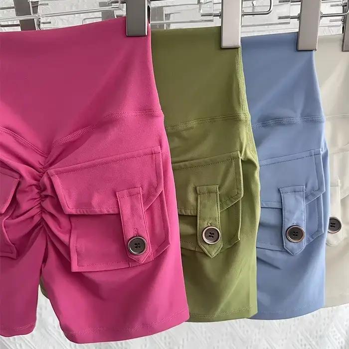 Short de Sport couleur chair, taille haute, fesses pêche, avec poche, Leggings de Yoga, séchage rapi