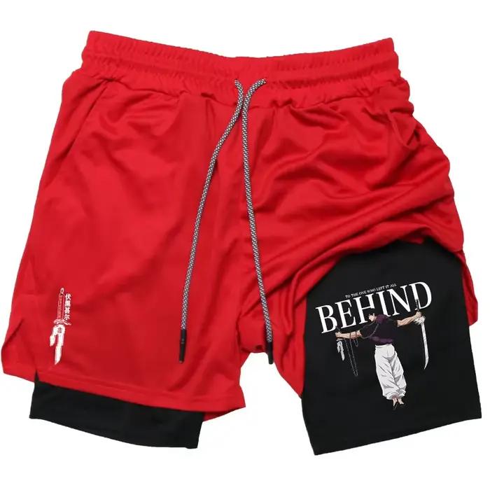 Short de fitness double couche pour homme, short de performance Anime, imprimé Toji, short Dean M, e