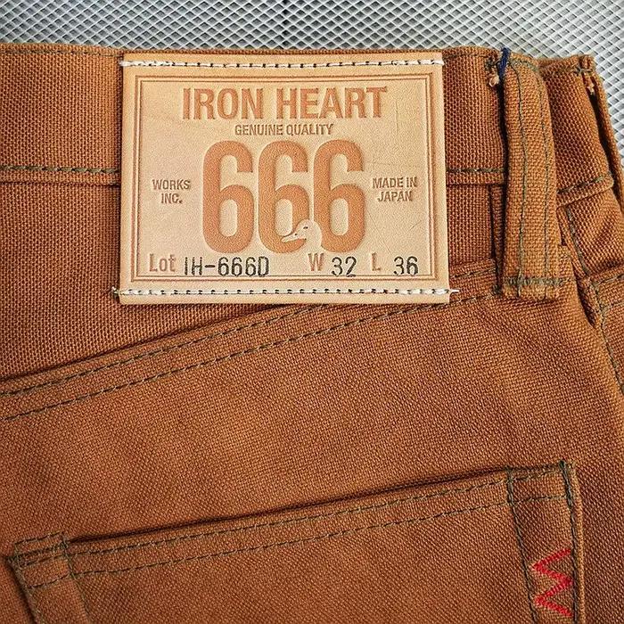 IRON HEART IH-666 Pantalon d'insertion en toile de coton marron lourd 17 oz