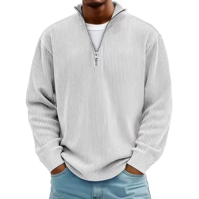 Nouveaux sweats en velours côtelé pour hommes automne solide à manches longues vêtements
