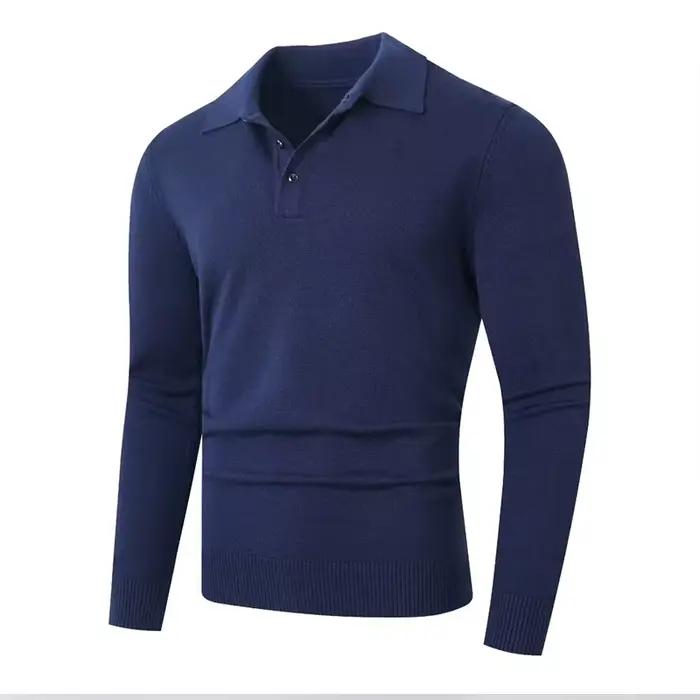 Pull Polo à manches longues pour hommes, tricot, décontracté, lourd, thermique, pour l'extérieur, anti-boulochage, couleur unie