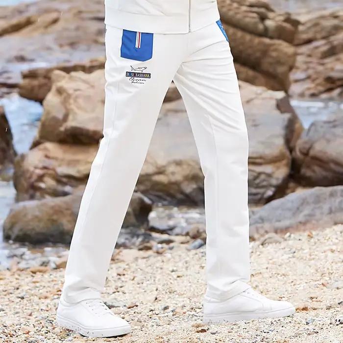 Pantalon de sport Bruce & Shark en coton et spandex, taille élastique, style décontracté, adapté aux quatre saisons, pour hommes, blanc, bleu navy, noir, idéal pour le running et les entraînements quotidiens
