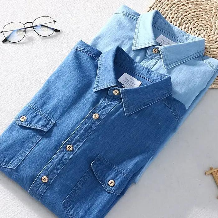 Chemise en jean à manches longues pour hommes avec deux poches avant