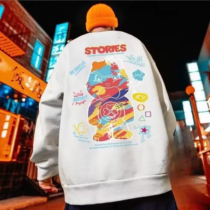 Sweat-shirt surdimensionné pour hommes, ample, Style américain, tendance, couleur Graffiti ours imprimé, manches longues, vêtements de Couple, M-8XL