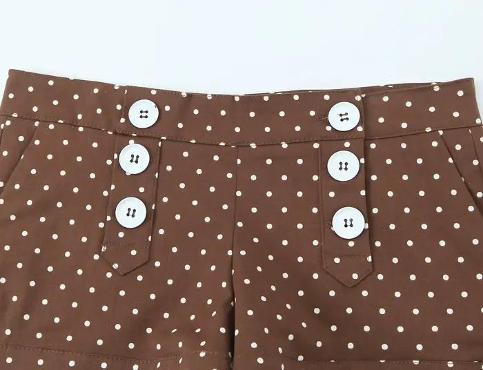 Shorts Koekop Femme Été 2026 Mini à Pois Décontractés pour Femmes – Taille Basse Coupe Slim Marron et Blanc à Pois