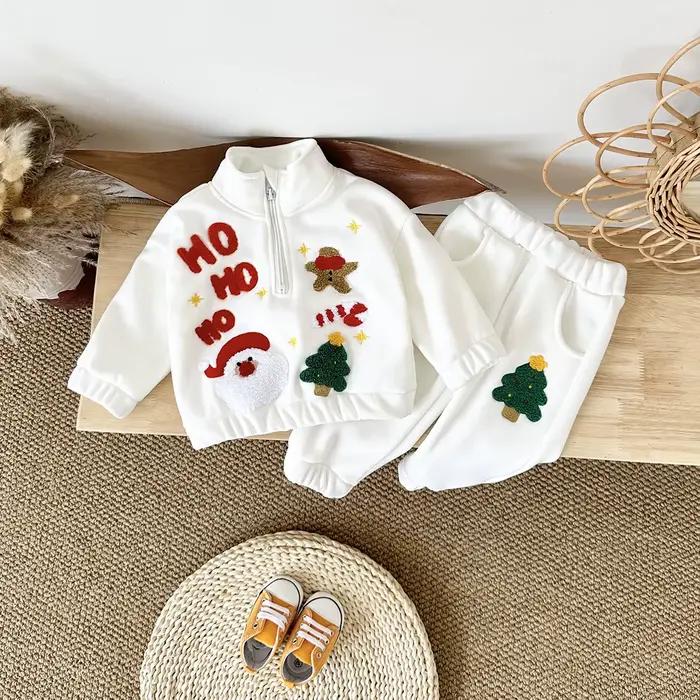 Ensemble de vêtements de Noël pour nouveau-né, vêtements d'hiver pour garçon, père Noël, optique de broderie, haut à col haut, pantalon, chaleur infantile, Sportedly, 2 pièces