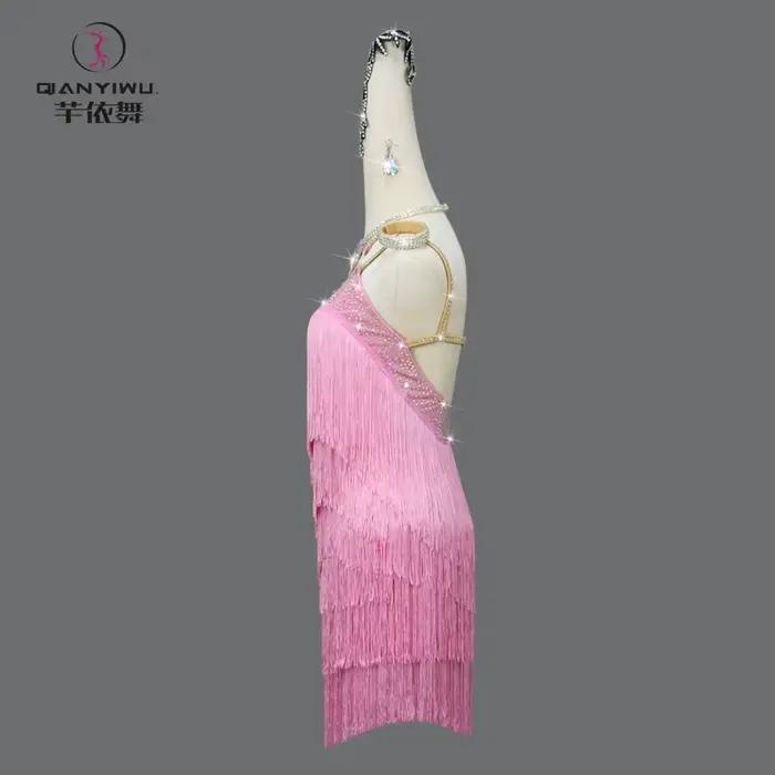 Robe de Soirée Rose pour Femme, Vêtement Latin, Compétition, Tenue de brev, Costume à Franges, Jupe de Bal, 2026