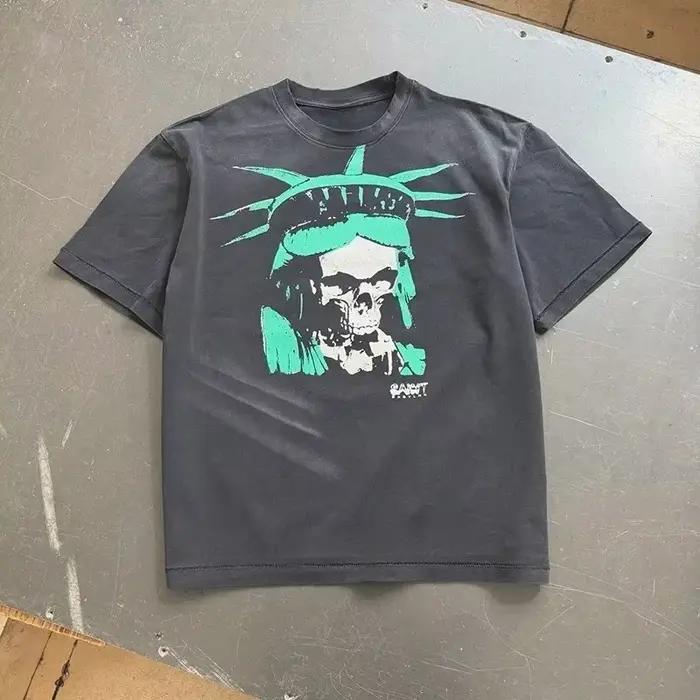 T-shirt rétro à manches courtes avec logo SAINT pour hommes et femmes, vêtements de rue, haut imprimé d'été à la mode et décontracté
