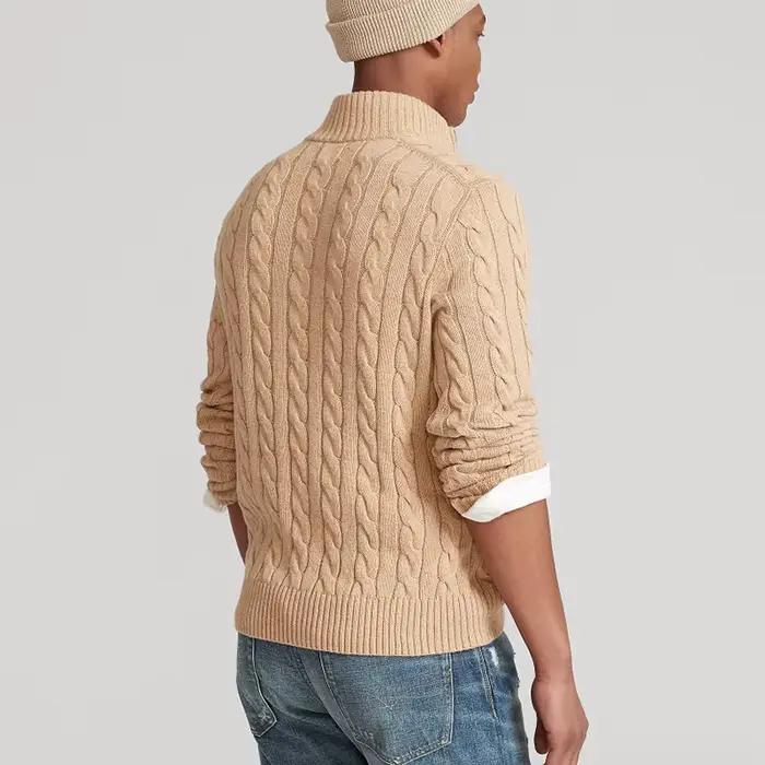 Chandails en pur coton hommes de haute qualité automne câble tricot Pull de noël avec fermeture éclair col roulé pulls