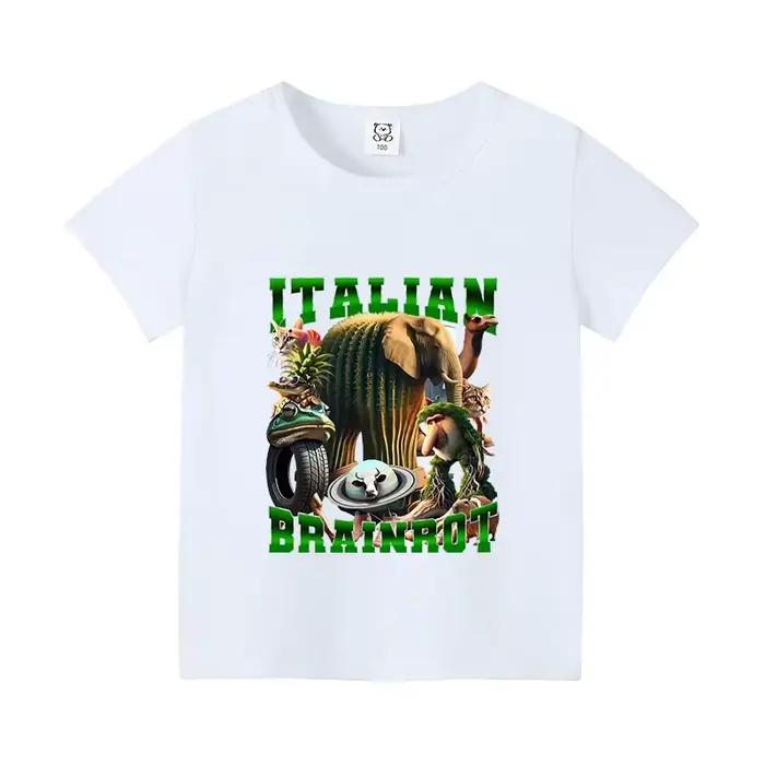 T-shirt Enfant Animaux Amusants 'Brainrot' Italien, Cappuccino Assassino, Hauts à Manches Courtes pour Enfants, Tee-shirt Meme Drôle et Mignon, Vêtements d'Été
