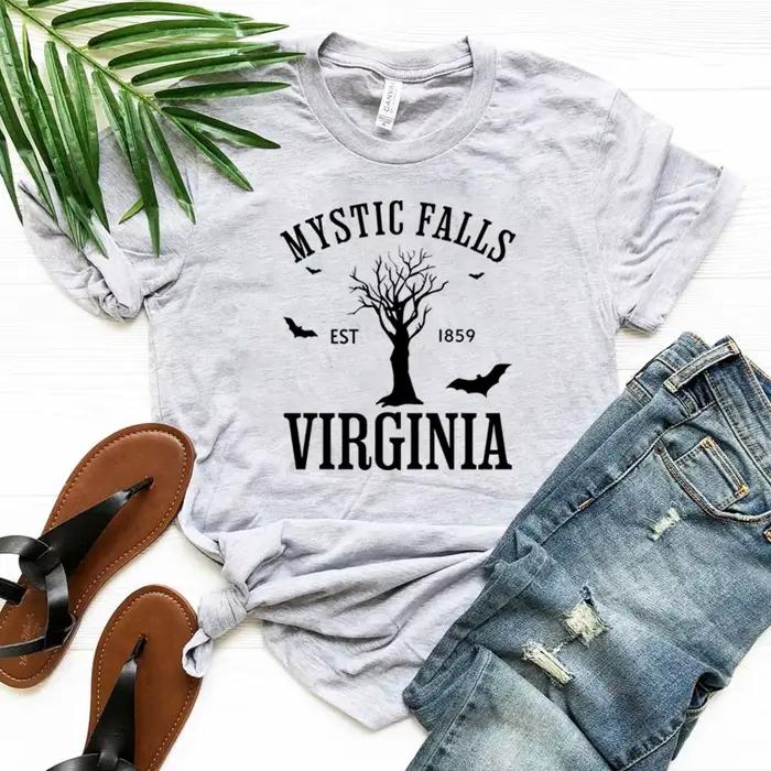 Mystic Falls Virginia T-shirt Vampire Diaries Chemise Rétro Émission de télévision TVD Inspiré Tee Damon Salvatore