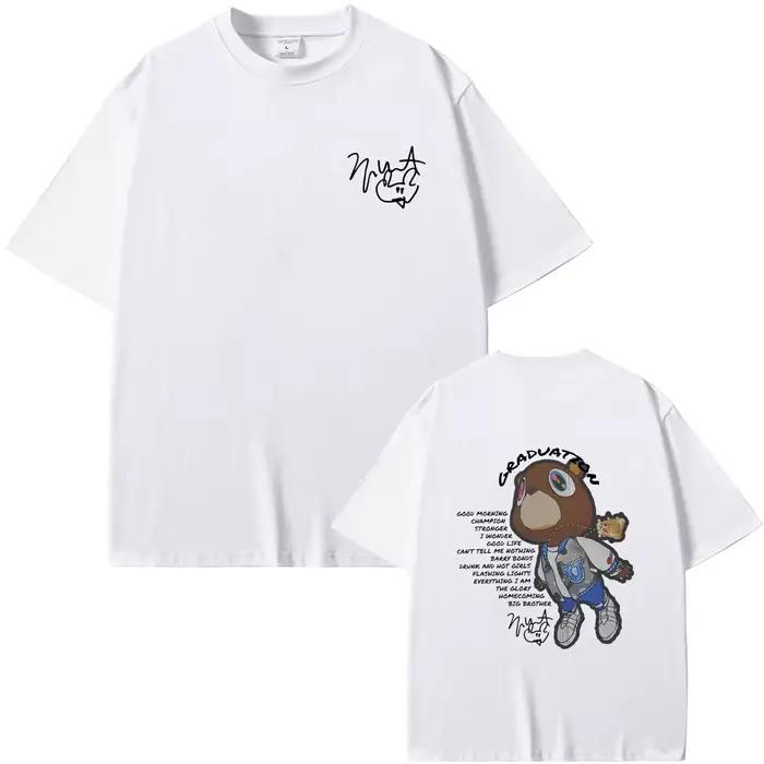 Rappeur Kanye West Graduation Double face graphique T-shirt hommes femmes Hip Hop surdimensionné col rond
