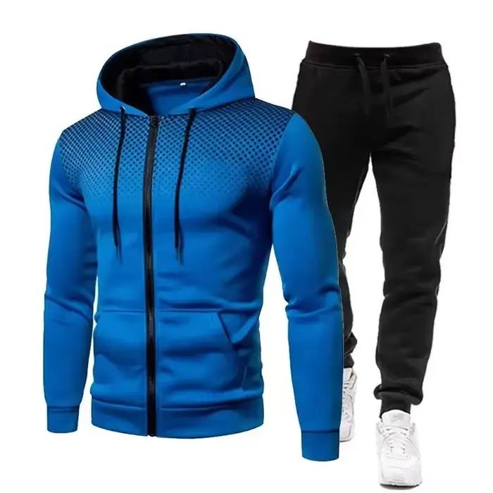 Mode imprimé survêtement pour hommes fermeture éclair sweat à capuche et pantalons de survêtement deux pièces costumes mâle décontracté Fitness Jogging ensembles de sport