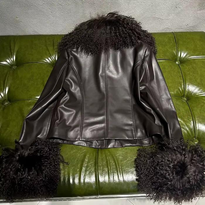 Veste courte en cuir avec fourrure détachable pour femmes, col rabattable, polyvalente pour l'automne et l'hiver, idéale pour toutes occasions, vestes de luxe en peau de mouton