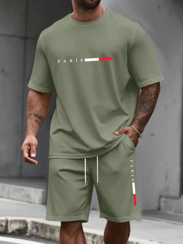 Survêtement pour homme 2 pièces Ensemble short et t-shirt à col rond à manches courtes