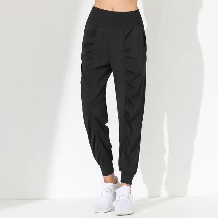 Pantalon de Yoga ample, Slim, séchage rapide, ourlet plissé, lié, course à pied, Fitness, poches Capris, pantalon de Jogging pour femme