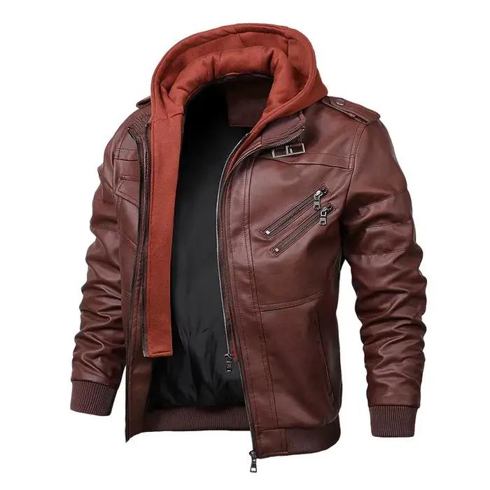 CamSolomon-Vestes en cuir à capuche pour hommes, Combinaison en cuir décontractée, Streetwear masculin, Vestes en cuir de moto, Poignées de chapeau amovibles, 4XL