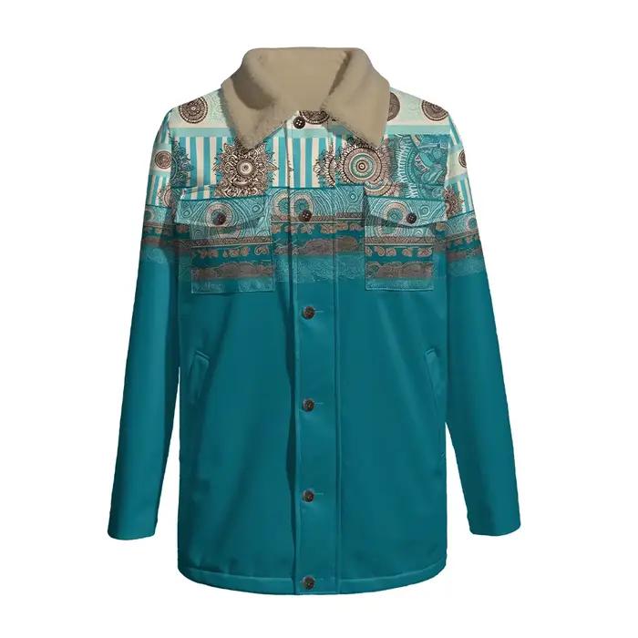 Vestes ethniques à imprimé géométrique avec col en fausse peau de mouton