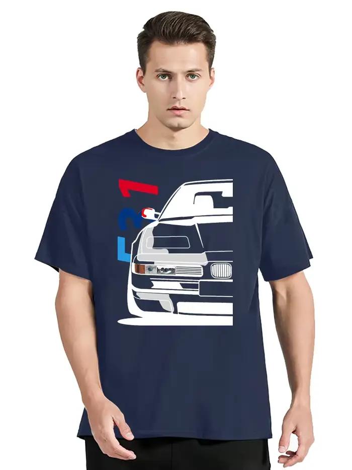 T-shirt en coton à col rond imprimé voiture classique pour hommes
