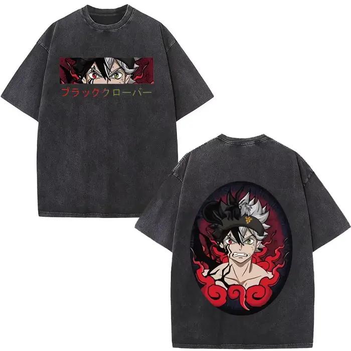 Lavé Anime trèfle noir Logo imprimé graphique T-shirt Harajuku mode d'été décontracté coton surdimensionné T-shirts hauts Streetwear