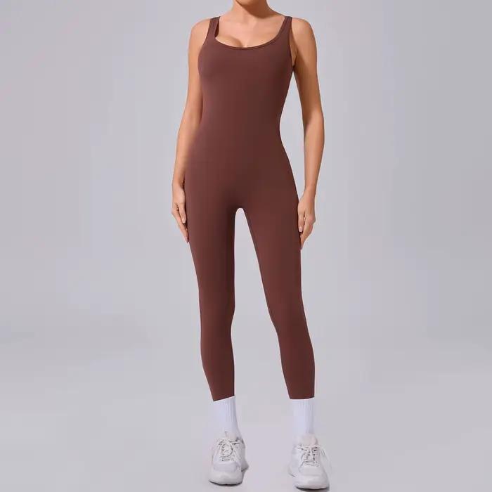 Combinaison d'entraînement une pièce pour femmes sans coutures nylon sans manches pour yoga et activités sportives