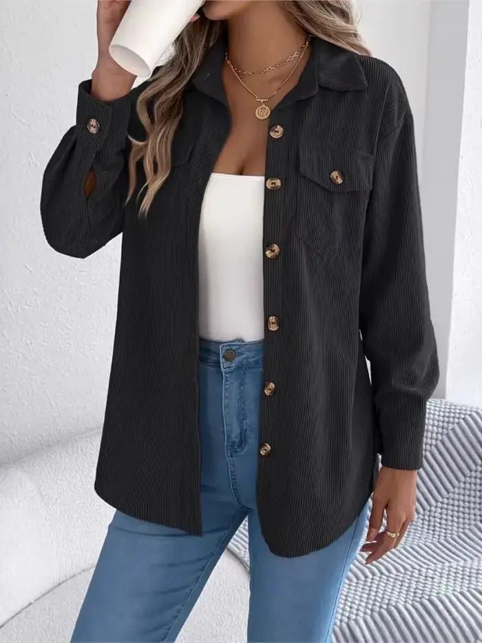 Veste en velours côtelé à manches longues pour femme