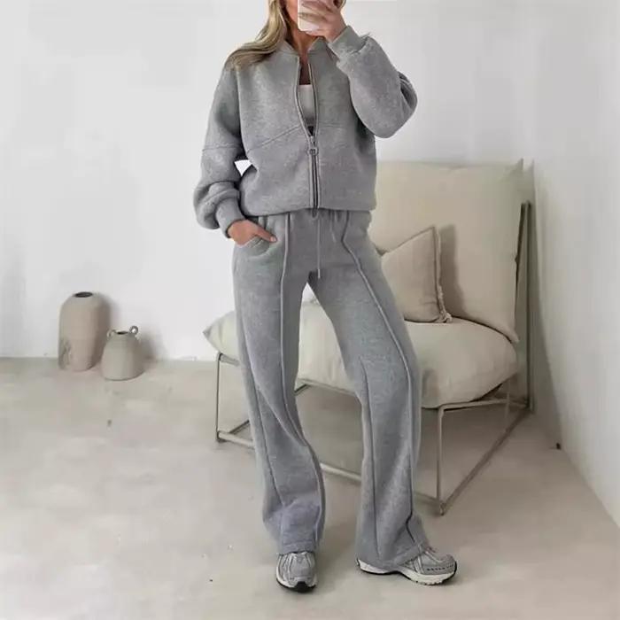2025 sweat deux pièces costume femmes sport décontracté ensembles automne hiver fermeture éclair manteau court pantalon