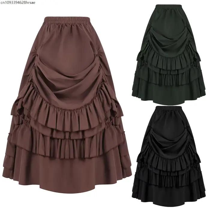 Femmes Steampunk gâteau jupe Rock gothique avec cravate cintrée Vintage victorien fête femme plis décontracté nouvelle