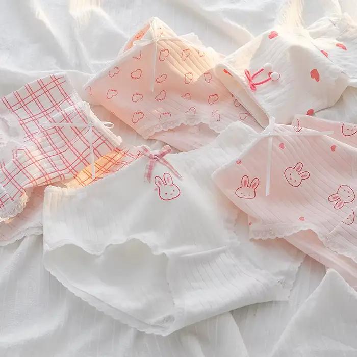 5 pièces/ensemble sous-vêtements en coton pour femmes culottes féminines mignon amour fille slips taille moyenne sans couture respirant caleçon Lingerie