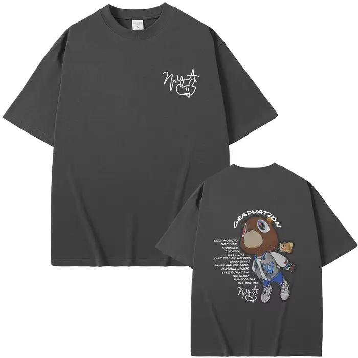 Rappeur Kanye West Graduation Double face graphique T-shirt hommes femmes Hip Hop surdimensionné col rond