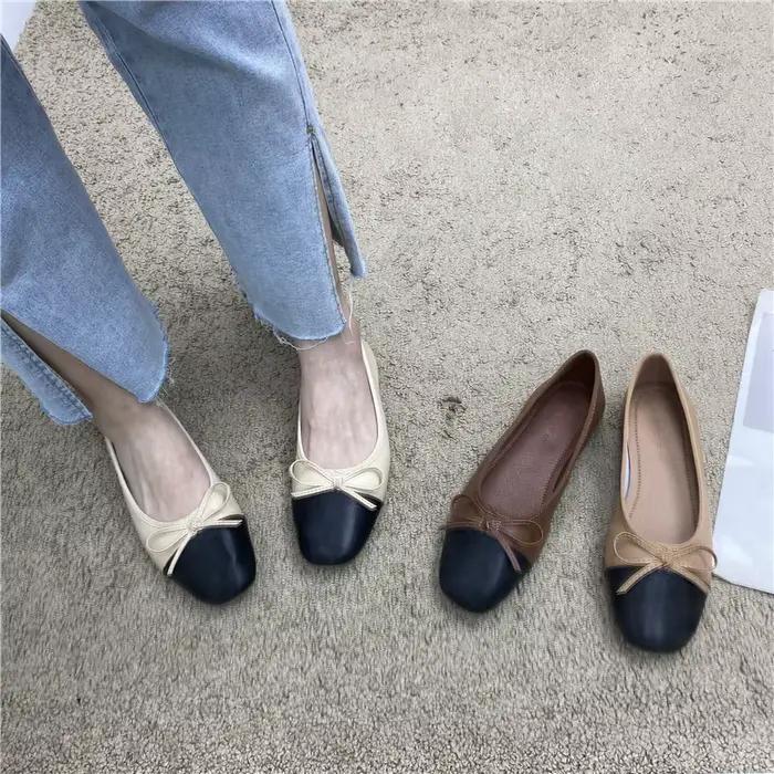 Grande taille 44 45 46 47 48 chaussures plates femmes printemps automne arc nouveau bout carré peu profond dames