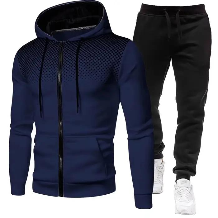Mode imprimé survêtement pour hommes fermeture éclair sweat à capuche et pantalons de survêtement deux pièces costumes mâle décontracté Fitness Jogging ensembles de sport