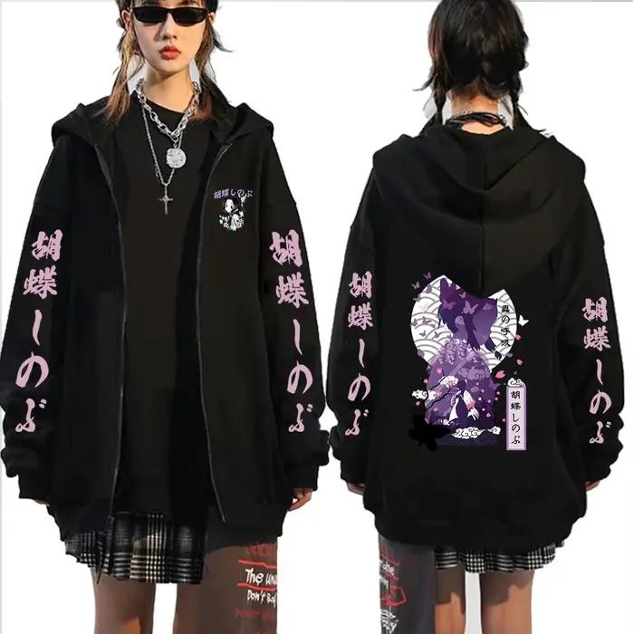 Demon Slayer – manteau à fermeture éclair pour hommes et femmes, pull à capuche, veste à manches longues, Kochō Shinobu, Anime japonais, haut de printemps et d'automne