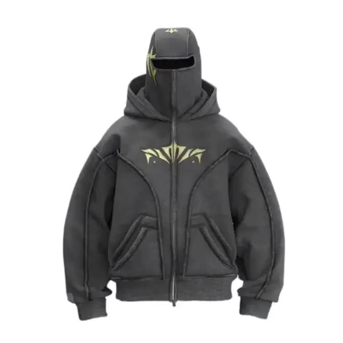 Y2K Ninja Harajuku sweat à capuche zippé chaud Double couche veste froide à la mode motif brodé français décontracté gothique hommes femmes haut