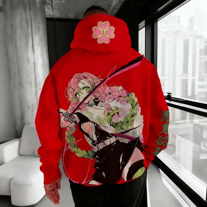 Sweat à capuche pour hommes, co-marqué, dessin animé Demon Slayer, nouvelle collection automne/hiver 2021, imprimé Kanroji Mitsuri, ample, décontracté, Harajuku, haut Parent-enfant