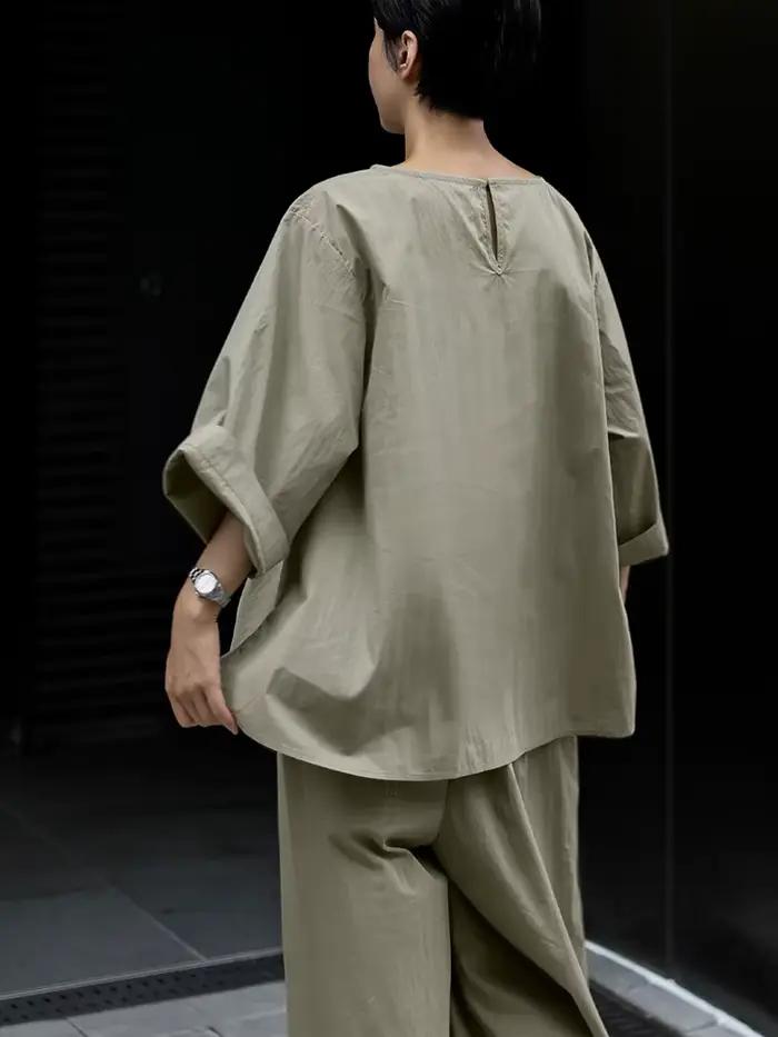 LANMREM chemise décontractée pour femmes col rond manches longues couleur unie cordon Blouses irrégulières 2024 été nouveaux vêtements 2Z1936