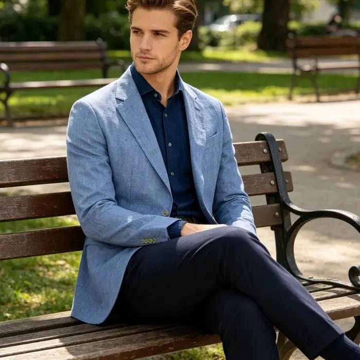 Veste de costume en lin pour hommes, couleur unie, coupe ajustée, revers cranté, poche à rabat, deux boutons, blazer léger et respirant, pour mariage d'été