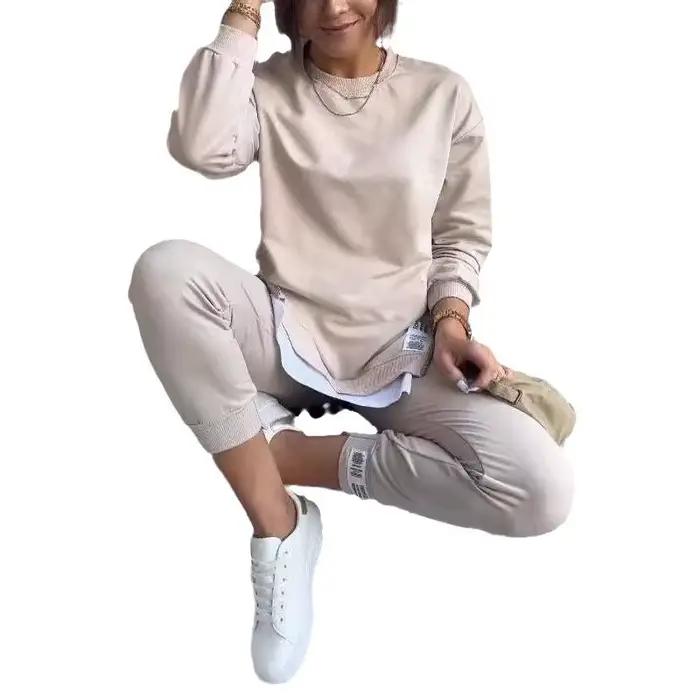 Survêtement femmes deux pièces pantalon ensembles sweats solide col rond crayon