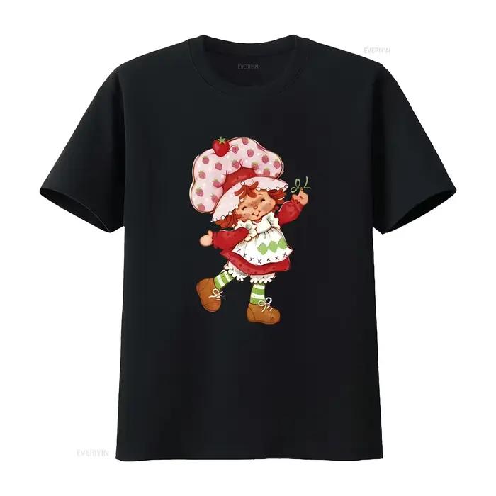 Fraise poupée raccourci mignon nostalgique années 2000 Y2k 2003 à la mode coton lourd t-shirt vintage lavé étiré doux streetwear