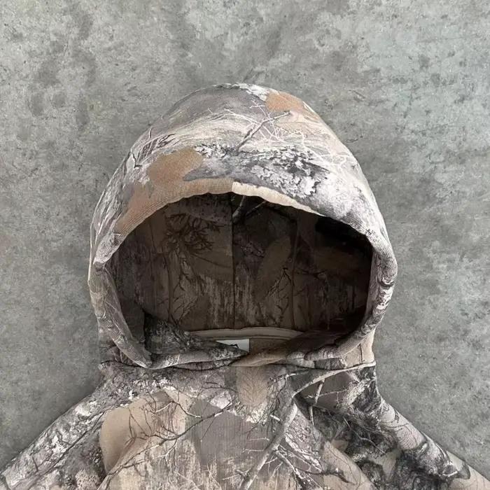 Y2K sweat à capuche rétro hommes imprimé motif de Camouflage pull sweats haute rue Hip Hop Streetwear surdimensionné